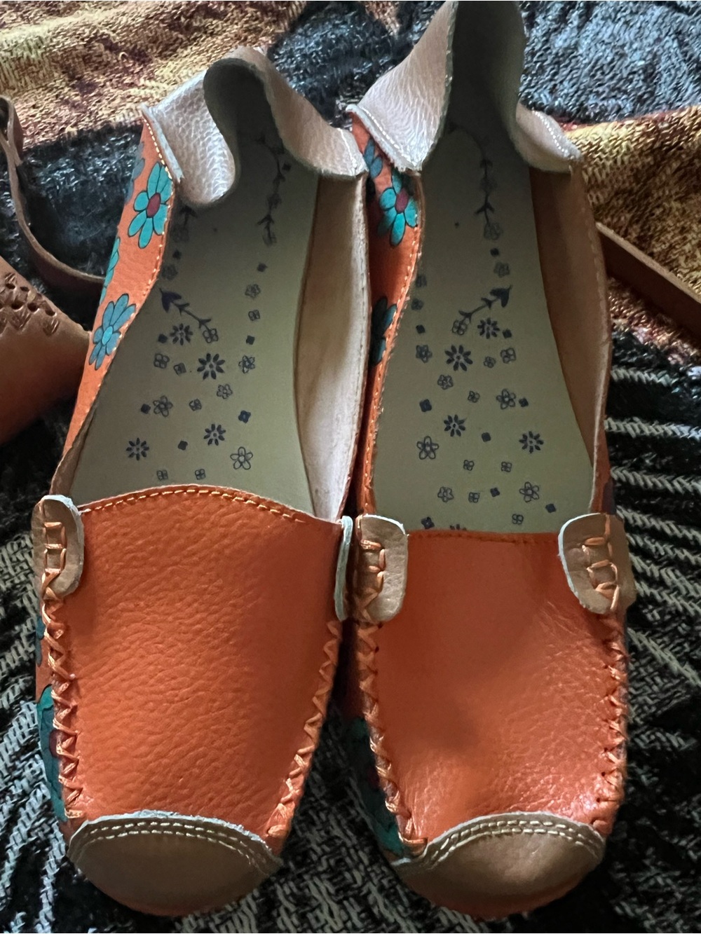 Women’s Orange Floral Moccasin Slip-Ons